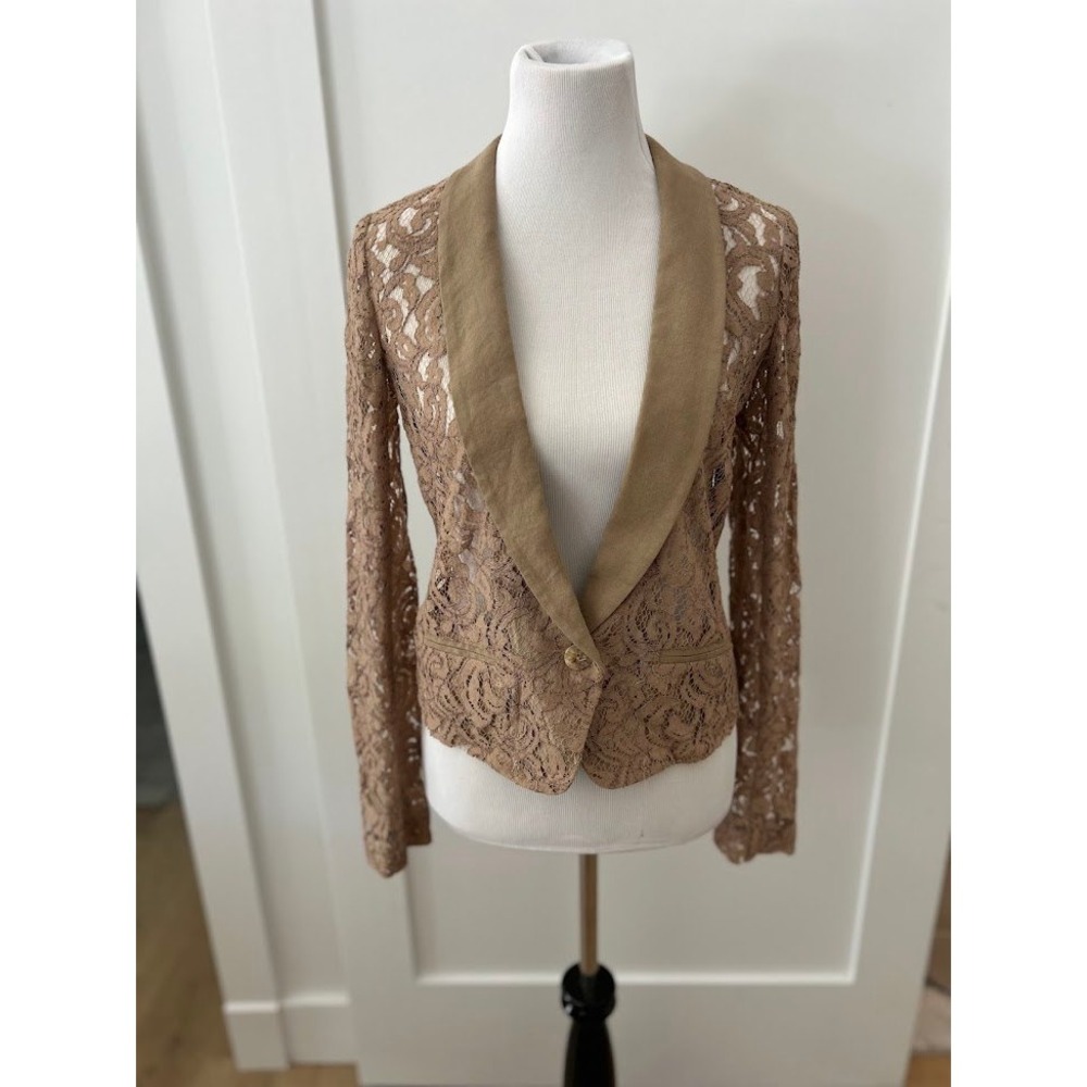 Bailey44 Beige Lace‎ Blazer Jacket Shawl Collar Button Front Women's Size S
